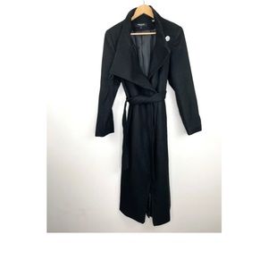 Kenneth Cole Fencer Melton Wool Maxi LONG TRENCH Coat BELT BLACK